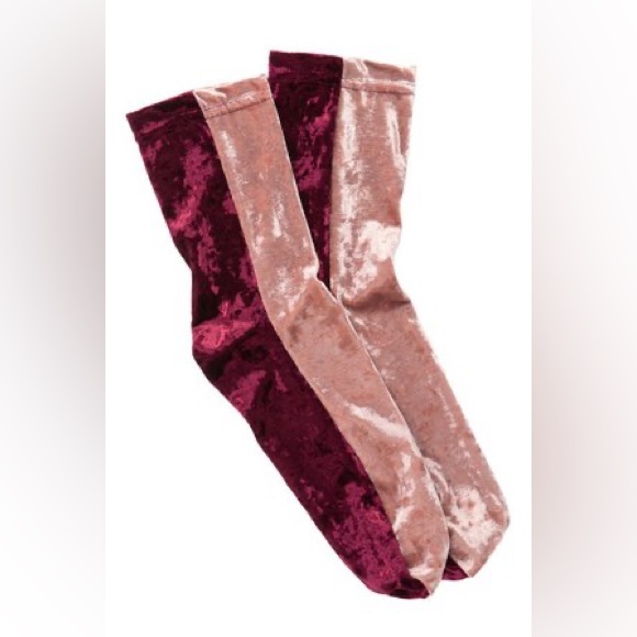 Free People Taylor Swift Crushed Velvet Pink Maroon Wine Colorblock OS Socks NWT - Picture 2 of 5